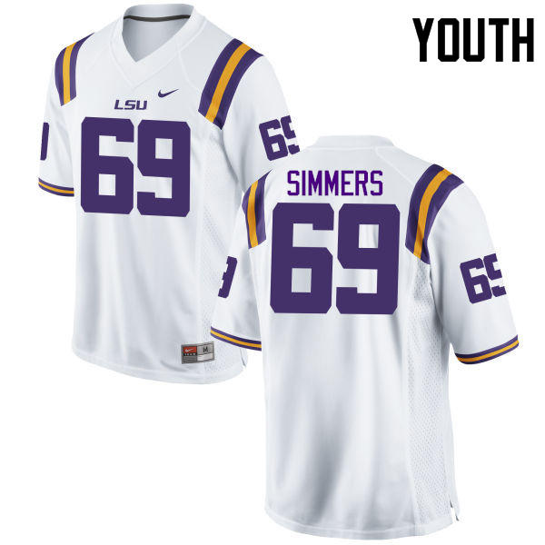 Youth LSU Tigers #69 Turner Simmers College Football Jerseys Game-White